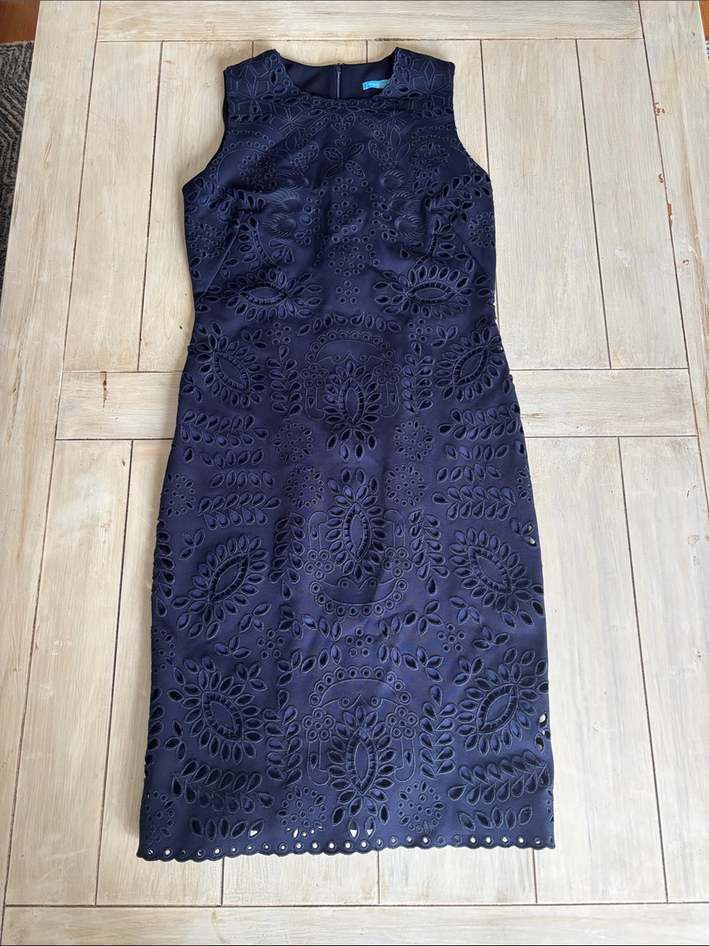 J McLaughlin Navy Blue Eyelet Sleeveless Dress XS